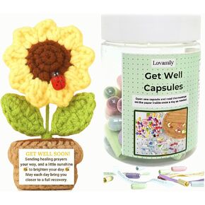 Get Well Soon Gifts - Positive Message Bottle and Knitted Positive Crochet with Card Get Well Gifts for Women Men Patients After Surgery Cancer Chemo (Crochet Pickle Capsule Bottle)