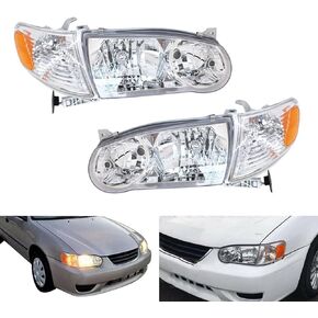 Headlights Headlamp w/Corner Signal Lamp Left+Right Replacement for 2001 2002 Toyota Corolla