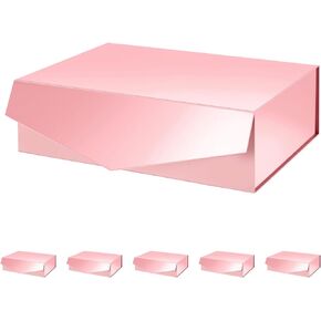 PACKHOME 6 Gift Boxes 13.5x9x4.1 Inches, Large Gift Boxes with Lids, Bridesmaid Proposal Boxes, Sturdy Gift Boxes, Collapsible Gift Boxes with Magnetic Closure (Glossy Pink)