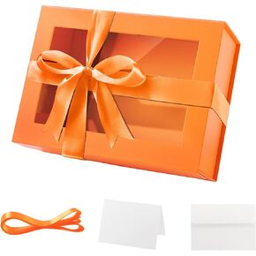 Blue Gift Box with Window, 9x6.5x3.8 Inches, Clear Gift Box for Present Contains Ribbon, Card, Groomsman Proposal Box, Gift Box with Magnetic Lid (Glossy Blue)