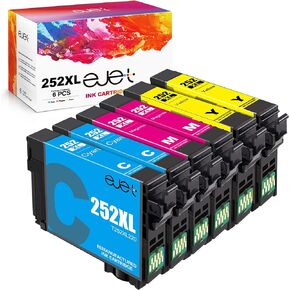 ejet 252XL Remanufactured Ink Cartridge Replacement for Epson 252 Ink 252XL Ink Cartridges for Epson Printer Workforce WF-7110 WF-7720 WF-7710 WF-3620 WF-3640 (2 Cyan, 2 Magenta, 2 Yellow) 6 Pack