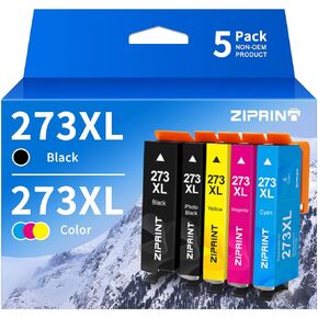 ZIPRINT 273XL Remanufactured Ink Cartridge Replacement for Epson 273 Ink Cartridges, for XP-800 XP-810 XP-820 XP-600 XP-610 XP-620 XP-520 Printer, Black Cyan Magenta Yellow Photo Black, 5-Pack 273XL