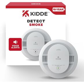 Kidde Smoke Detector, 10-Year Battery Powered, Voice Alerts, LED Warning Light Indicators