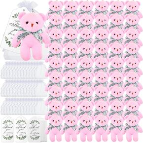 Wettarn 50 Sets Small Bears Tiny Plush Bear Bulk 4.72 Inch Mini Stuffed Animals Small Bear Party Favors with Thank You Tags and Mesh Bags for DIY Keychain Birthday(Blue)