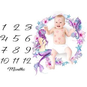 بطانية مايلستون الشهرية للأطفال حديثي الولادة، الفتيات الأرجواني، صور حورية البحر، دعائم تصوير خلفية مخصصة للتصوير الفوتوغرافي للرضع والأطفال الصغار، بطانية قماط مع عصابة رأس من الزهور in Kuwait
