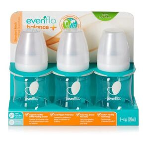 ميزان التغذية + الزجاجات من Evenflo، قياسي، 0+ أشهر، تدفق بطيء، 3 زجاجات، 4 أونصة (120 مل)