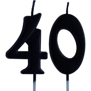 Black 40th Birthday Candle, Number 40 Years Old Candles Cake Topper, Woman Or Man Party Decorations, Supplies