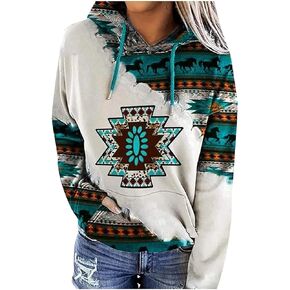 Women's Aztec Hoodie Western Clothes for Women Geometric Ethnic Graphic Western Sweatshirts Sweater Shirts Girls