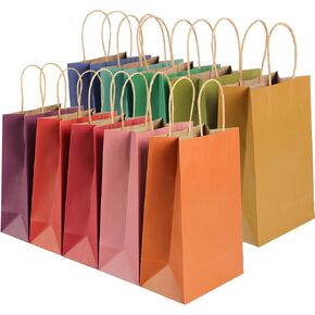 GITMIWS 60 Pack Colored Paper Bags with Handles, 8.25'' Small Rainbow Kraft Paper Gift Bags Bulk for Kids Crafts Birthday Party Supplies (10 Colors)