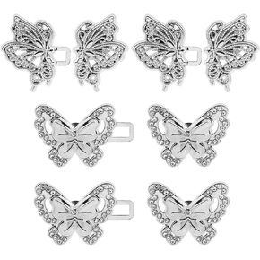 EMVANV 4pcs Pant Waist Tightener, Pant Waist Tightener, Butterfly Jeans Buttons for Loose Jeans, Adjustable & Detachable Crystal Pants Clips for Waist (Silver)