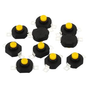 PATIKIL Latching Push Button Switch, 10 Pcs YT-1412-KD Flat Pin with Hole On/Off Self-Lock 30V 0.5A Micro Switch for Flashlight Light Wall Outlet, Black