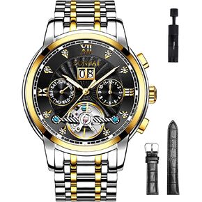 ZUNPAI Watches for Men Automatic Transparent Skeleton Mechanical Luxury Watch Classic Self-Winding Calendar Diamond Stainless Steel Waterproof Mens Wrist Watch