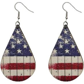 Wooden American Flag Earrings for Women Vintage 4th of July Dangle Earrings