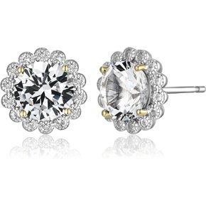 MORGAN & PAIGE Rhodium-Plated Sterling Silver Genuine or Lab-Created Gemstones Halo Stud Earrings for Women - Hypoallergenic and Nickel-Free, Choice of Birthstone Jewelry with Elegant Gift Box