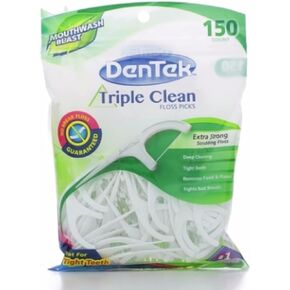 DenTek Triple Clean Advanced Floss Picks, No Break & No Shred Floss, 150 Count. (Pack of 4)