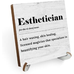 Esthetician Definition Wood Sign Desk Decor Rustic Esthetician Supplies Office Cubicle Decor Plaque with Wooden Stand Farmhouse Beauty Salon Desk Accessories for Home Table Shelf Centerpieces