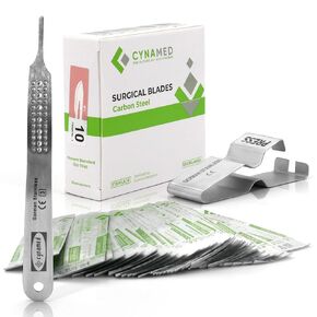مجموعة أدوات Dermaplaning الاحترافية المكونة من 3 قطع من Cynamed - مقبض مشرط من الفولاذ المقاوم للصدأ 3، مزيل الشفرات، 100 شفرة Dermaplane الجراحية - تقشير الجلد وإزالة الشعر الزغبي - لوازم أطباء الجلدية