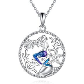 YFN Seahorse/Dolphin/Mermaid/Seashell/Anchor/Rudder/Turtle Nautical-themes Necklace Jewelry 925 Sterling Silver Ocean Animal Pendant Necklace for Women 18"
