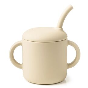 Silicone Baby Cup with Straw, Baby Straw Cups 6-12 Months 6oz, Sippy Cups for toddlers 6Months+ (Blush)