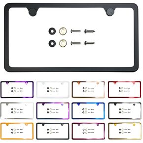 Two Holes Slim Version License Plate Frame Blue Mirror Chrome Electroplating Universal Fit Aluminum Screw On Cap Cover, T304 Stainless Steel, Rust Proof Proof Stainless Steel Screws (Qty: 1 Frame)