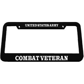 United States Army Combat Veteran Zinc Metal License Plate Frame Car Auto Tag Holder - Black 2 Holes