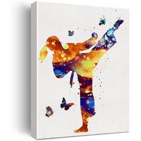 Karate Girl Watercolor Wall Art Female Karate Canvas Painting Prints for Home Wall Decor Framed Artwork Doctor Gifts(12x15 Inch)