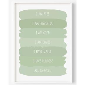 Sage Green Positive Affirmations Sage Nursery Wall Art Zen Room Decor Sage Inspirational Wall Art Office Sage Green Wall Decor for Bedroom UNFRAMED (Sage, 8x10)