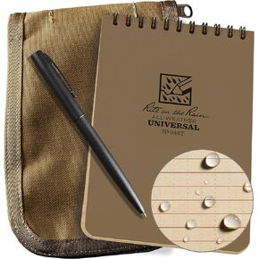 Rite in the Rain Weatherproof 4" x 6" Top Spiral Notebook Kit: Tan Cordura Fabric Cover, 4" x 6" Tan Notebook, and an Weatherproof Pen (No. 946T-KIT)