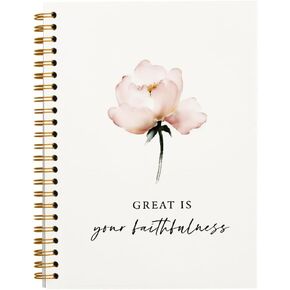 Christian Bible Scripture Great is Your Faithfulness Pink Flower Lined Hardcover College Ruled Spiral Notebook Journal for Work Notes Journaling 5.5×8.3 Inch,Christian Gifts for Women Teen Girls