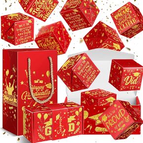 Tenceur 14 Pcs 2024 Black Gold Graduation Explosion Gift Boxes 12 Bounces Exploding Money Box DIY Congrats Grad Folding Bouncing Gift Box Money Cash Explosion Gift Box for Grad College Party Favors