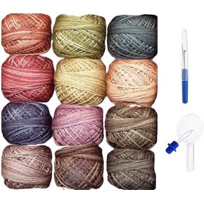 Valdani Embroidery Floss 3-Strand Cotton 12-Ball Hand-Dyed European Heirloom Collection Bundled with Artsiga Crafts Seam Ripper and Needle Threader (3SF-Eheirloom)