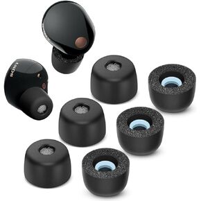Memory Foam Tips for Sony WF-1000XM5 with Dust Mesh, Anti-Slip Replacement Ear Tips for Sony True Wireless Earphones，Fit in The Charging Case, Perfect Noise Cancellation, 3 Pairs (Large, Black)