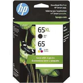 HP 65XL/65 Black High Yield and Tri-Color Standard Yield Ink Cartridge, 2/Pack (6ZD95AN)