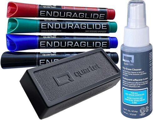 Quartet Dry Erase Markers Accessory Kit, Includes 5 Fine Tip EnduraGlide Dry Erase Pens, Whiteboard Eraser, & White Board Cleaning Spray Bottle, for Teachers, Home School & Office Supplies (5001M-5SK) in Saudi Arabia
