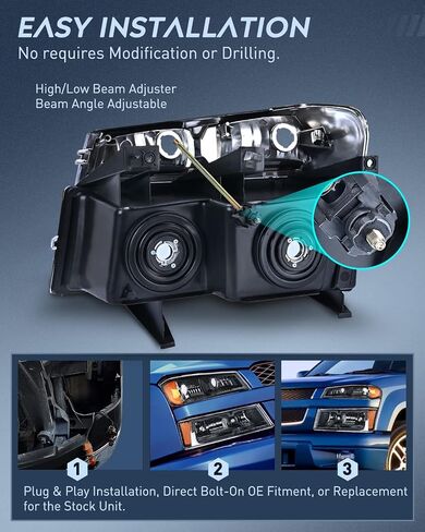 Nilight Headlights Assembly for 2004-2012 Chevy Colorado,GMC Canyon 2004 2005 2006 2007 2008 2009 2010 2011 2012, Headlamp Black Housing, 2 Years Warranty in Saudi Arabia