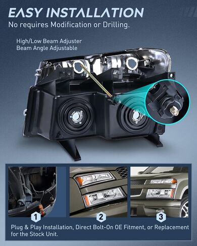 Nilight Headlights Assembly for 2004-2012 Chevy Colorado,GMC Canyon 2004 2005 2006 2007 2008 2009 2010 2011 2012, Headlamp Black Housing, 2 Years Warranty in Saudi Arabia