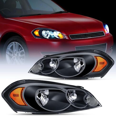 Nilight Headlight Assembly for 2006 2007 2008 2009 2010 2011 2012 2013 Impala 2014 2015 2016 Impala Limited 2006 2007 Monte Carlo Replacement Black Housing Amber Reflector, 2 Years Warranty in Saudi Arabia