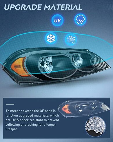 Nilight Headlight Assembly for 2006 2007 2008 2009 2010 2011 2012 2013 Impala 2014 2015 2016 Impala Limited 2006 2007 Monte Carlo Replacement Black Housing Amber Reflector, 2 Years Warranty in Saudi Arabia