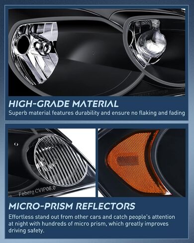 Nilight Headlight Assembly for 2006 2007 2008 2009 2010 2011 2012 2013 Impala 2014 2015 2016 Impala Limited 2006 2007 Monte Carlo Replacement Black Housing Amber Reflector, 2 Years Warranty in Saudi Arabia