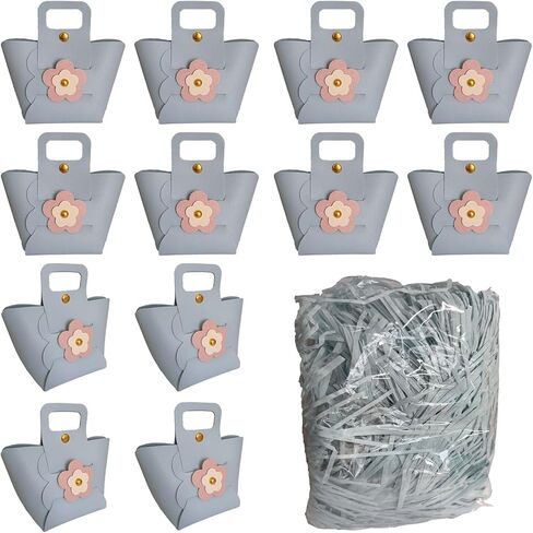 KQQDMBD 12 Pack Leather Candy Bag, Small Flower Leather Gift Wrap Bag with Handle, Reusable Wedding Gift Wrap Bag,Party favor Boxes, Birthday and Holiday Candy Gift Bag (Light blue) in Saudi Arabia