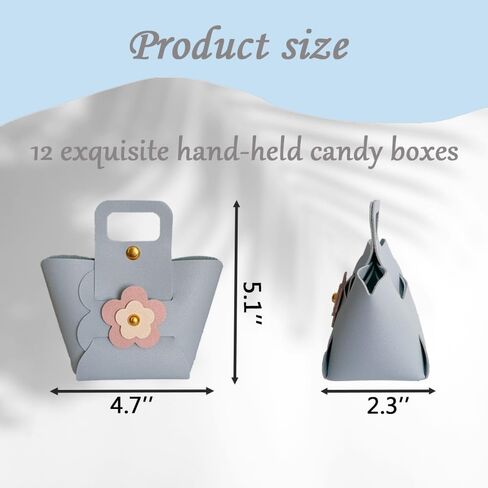 KQQDMBD 12 Pack Leather Candy Bag, Small Flower Leather Gift Wrap Bag with Handle, Reusable Wedding Gift Wrap Bag,Party favor Boxes, Birthday and Holiday Candy Gift Bag (Light blue) in Saudi Arabia