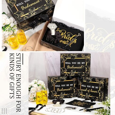 Sunnyray 98 قطعة من هدايا اقتراح وصيفة العروس، هدايا خادمة الشرف مع صندوق هدايا من الورق المجعد، هل ستكون وصيفة العروس الخاصة بي، مزامير الشمبانيا وحقائب مستحضرات التجميل، وربطات شعر، وقلم ماسي in Kuwait