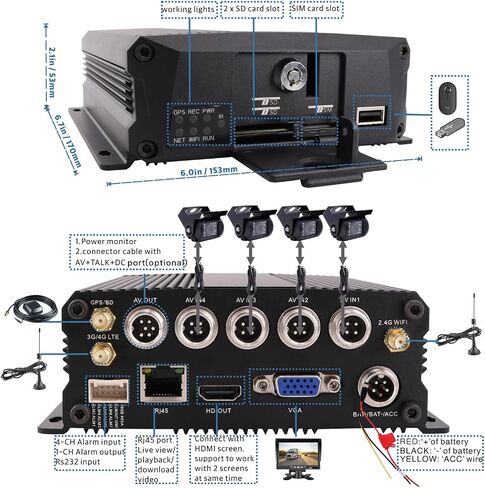 JOINLGO 4 Channel WiFi GPS 4G LTE Cellular 1080P Vehicle Bus CCTV DVR Video Recorder Kit Remote View on APP/Web 4 Side Front Rear View IP68 Backup Cameras for Truck RV Bus Van Fleet in Saudi Arabia