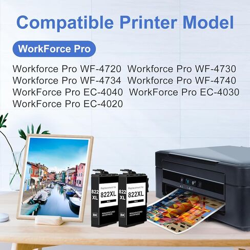 استبدال خرطوشة الحبر السوداء المعاد تصنيعها 822XL لخراطيش الحبر Epson 822XL Workforce Pro WF-4820 خراطيش الحبر WF-3820 WF-3823 WF-4820 WF-4830 WF-4833 الطابعة 822 in Kuwait