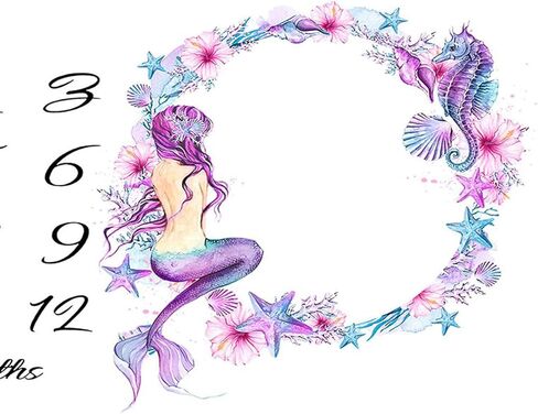 بطانية مايلستون الشهرية للأطفال حديثي الولادة، الفتيات الأرجواني، صور حورية البحر، دعائم تصوير خلفية مخصصة للتصوير الفوتوغرافي للرضع والأطفال الصغار، بطانية قماط مع عصابة رأس من الزهور in Kuwait