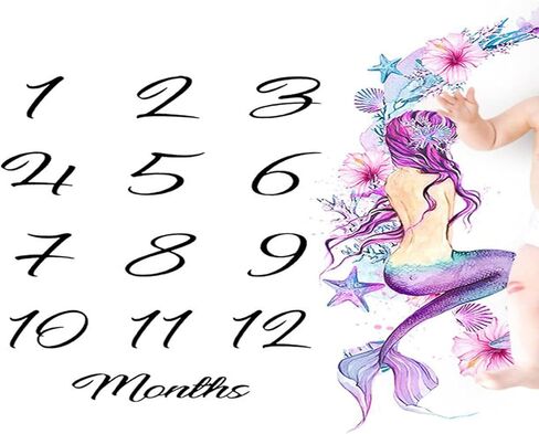 بطانية مايلستون الشهرية للأطفال حديثي الولادة، الفتيات الأرجواني، صور حورية البحر، دعائم تصوير خلفية مخصصة للتصوير الفوتوغرافي للرضع والأطفال الصغار، بطانية قماط مع عصابة رأس من الزهور in Kuwait