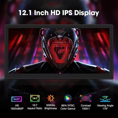 شاشة Kwumsy المحمولة L3 للسفر - 12.1 بوصة FHD IPS شاشة كمبيوتر رفيعة للغاية وموسع شاشة خارجية FHD مع حامل قابل للطي متوافق مع Windows Macbook Linux PC Laptop Switch PS4/5 in Kuwait