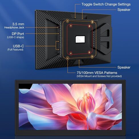 شاشة Kwumsy المحمولة L3 للسفر - 12.1 بوصة FHD IPS شاشة كمبيوتر رفيعة للغاية وموسع شاشة خارجية FHD مع حامل قابل للطي متوافق مع Windows Macbook Linux PC Laptop Switch PS4/5 in Kuwait