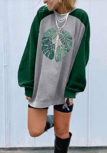 BANGELY Plant Skeleton Oversized Sweatshirt Women Funny Plant Lover Graphic Pullover Long Sleeve Shirts Casual Tops in Saudi Arabia