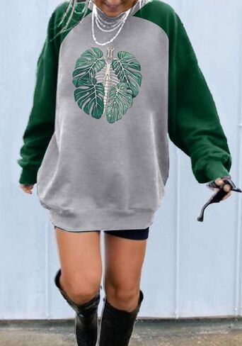 BANGELY Plant Skeleton Oversized Sweatshirt Women Funny Plant Lover Graphic Pullover Long Sleeve Shirts Casual Tops in Saudi Arabia